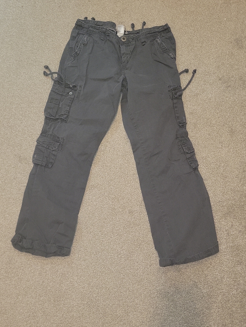 Old Navy Distressed Dark Charcoal Low-Rise Cargo Pants